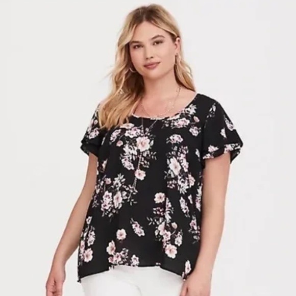 Torrid Black Floral Ruffle Sleeve Top Size 1X - Picture 1 of 6